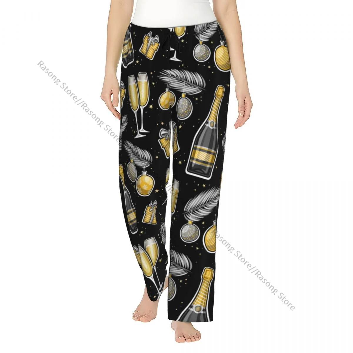 

Women Pajama Pants New Year Hanging Balls On Fir Pattern Sleep Bottoms Soft Loungewear