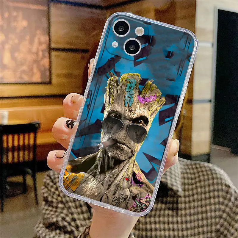 حافظة Marvel Groot Art شفافة ناعمة لهاتف iPhone 13 12 11 Pro Max XS 7 8 SE 15 14 16 Plus 17 Air XR 16e