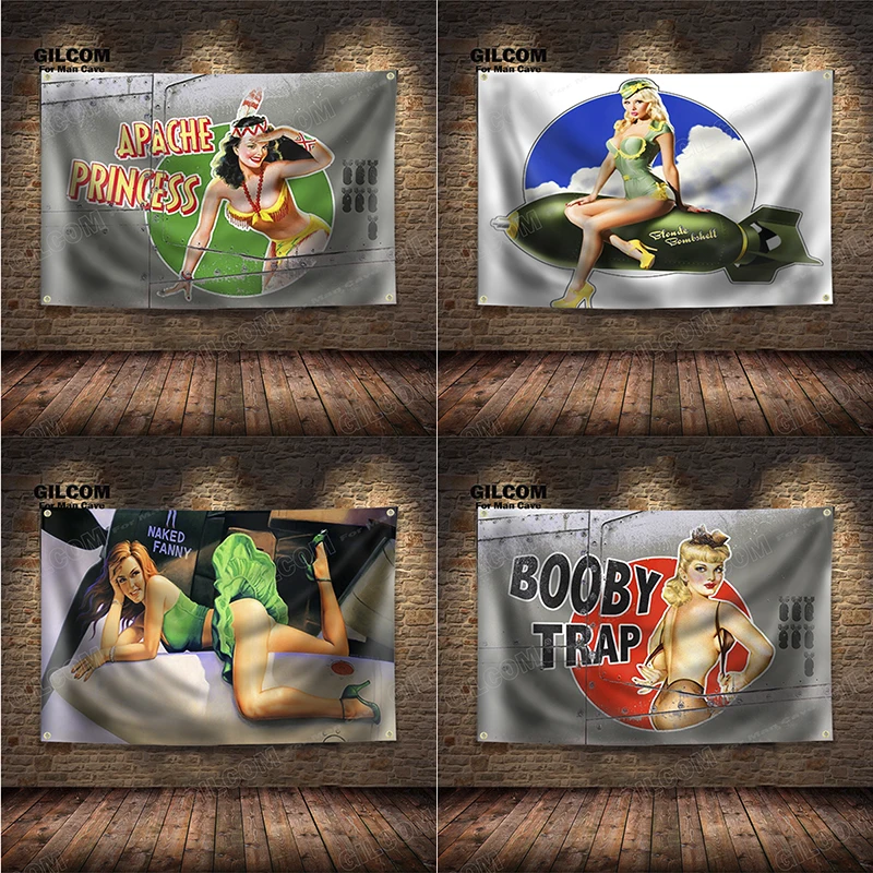 Beauty Lady Banner Flag Target Fighter Military Poster Wall Art Decoration Advertisement  Vintage Sign Pub Club