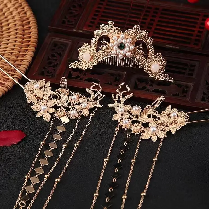 

Womens Hairstick Metal Flowers with Long Tassel Chinese Headwear