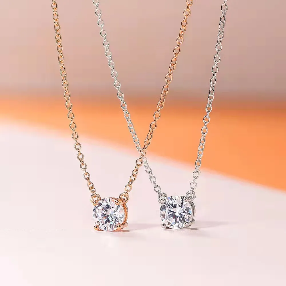

Dainty Solitaire CZ Pendant Necklace, Gold & Silver Tone Single Cubic Zirconia Minimalist Choker Necklace for Women