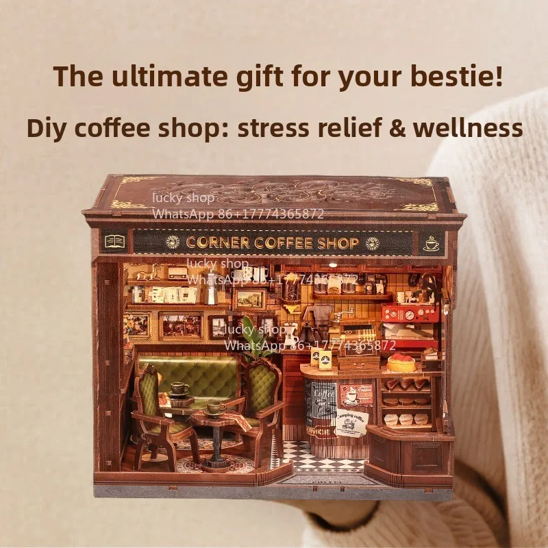 

Corner Coffee Shop Cottage House Miniature Scene Model City Walk Birthday Gift