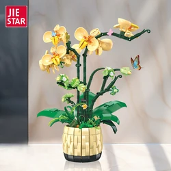 JIESTAR Orchid Sunflower Building Blocks Vase Flower Two Color Leaf Model Bricks Set Desktop Decoration Kids DIY Toys Gifts