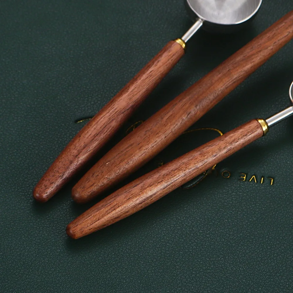 304 Stainless Steel Coffee Bean Measuring Spoons Long Handle 3/8/23ML Coffee Scoop Walnut Handle Coffee Powder Measuring Spoon