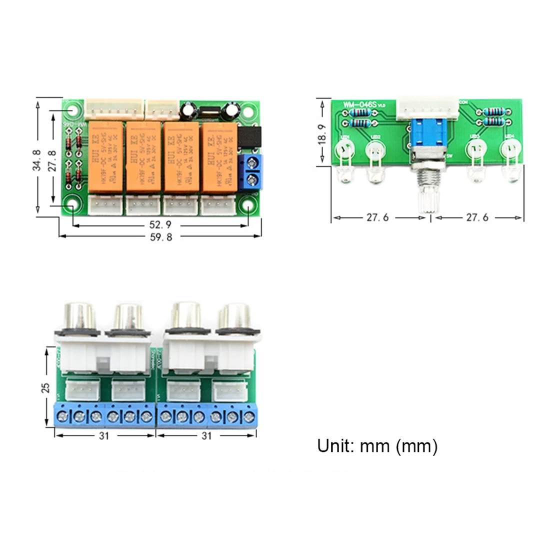 A98TRelay 4-Way Audio Input Signal Selector Switching RCA Audio Input Selection Board of Rotary Switching