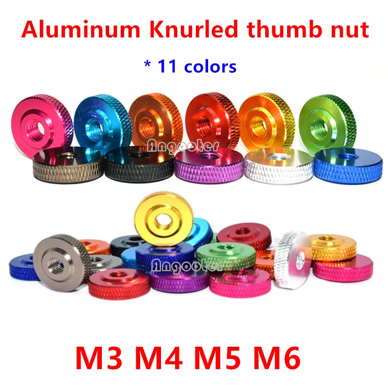 Knurled Thumbnut M3 M4 M5 M6 Aluminum Thin thumb nut with small step aluminum hand tighten nut colourful anodized