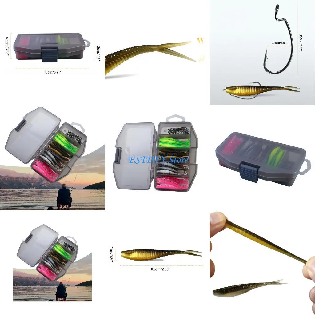 

G6DE 60Pcs Fishing Lures, Colorful Fork Tail Swimbaits Fishing Lures, Soft Lures Set