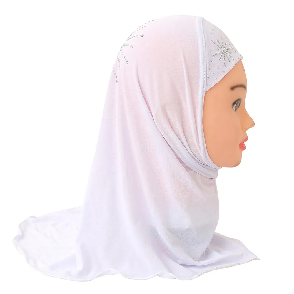

2-6 Years Diamonds Hijab Muslim Kids Girls One Piece Amira Head Scarf Shawls Wrap Pull On Ready Mady To Wear Islamic Headscarf