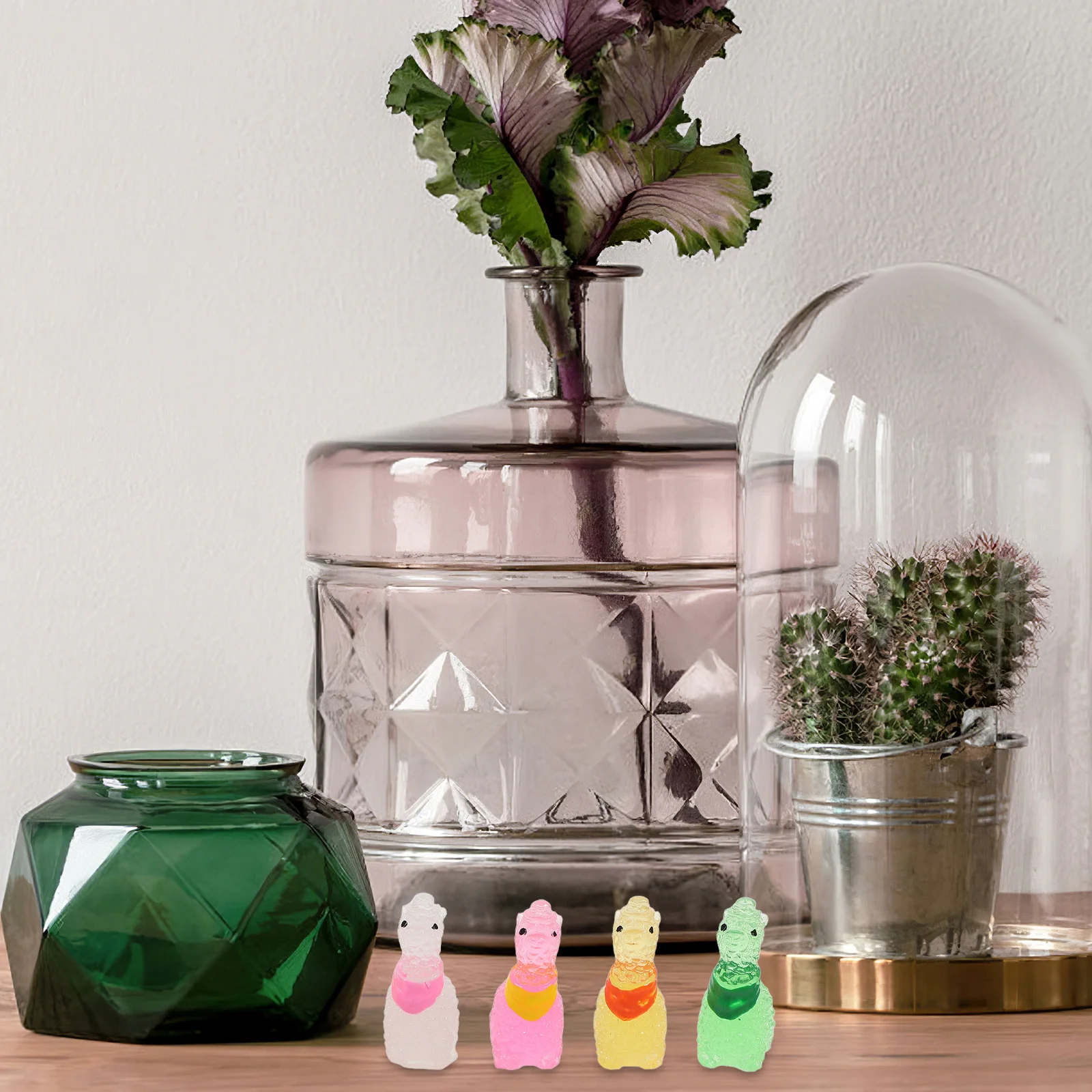 

60pcs Micro Landscape Decor Mini Resin Alpaca Figurines Luminous Animal Ornament For Home Office Garden Scenery Decoration