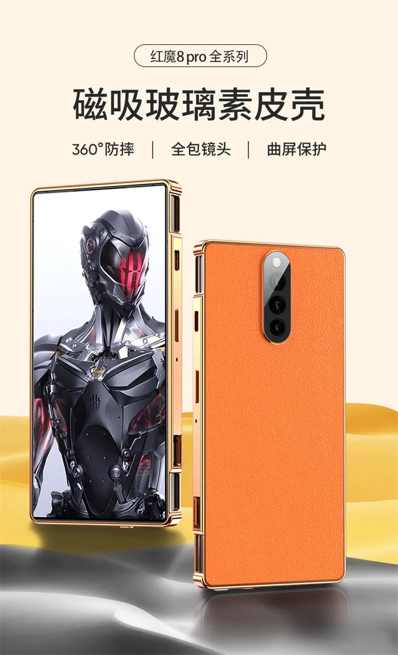 360 Full Protection Case for ZTE Nubia Red Magic 8 Pro 5G NX729J Metal Bumper Clear Front Glass with Back PU Leather Hard Cover