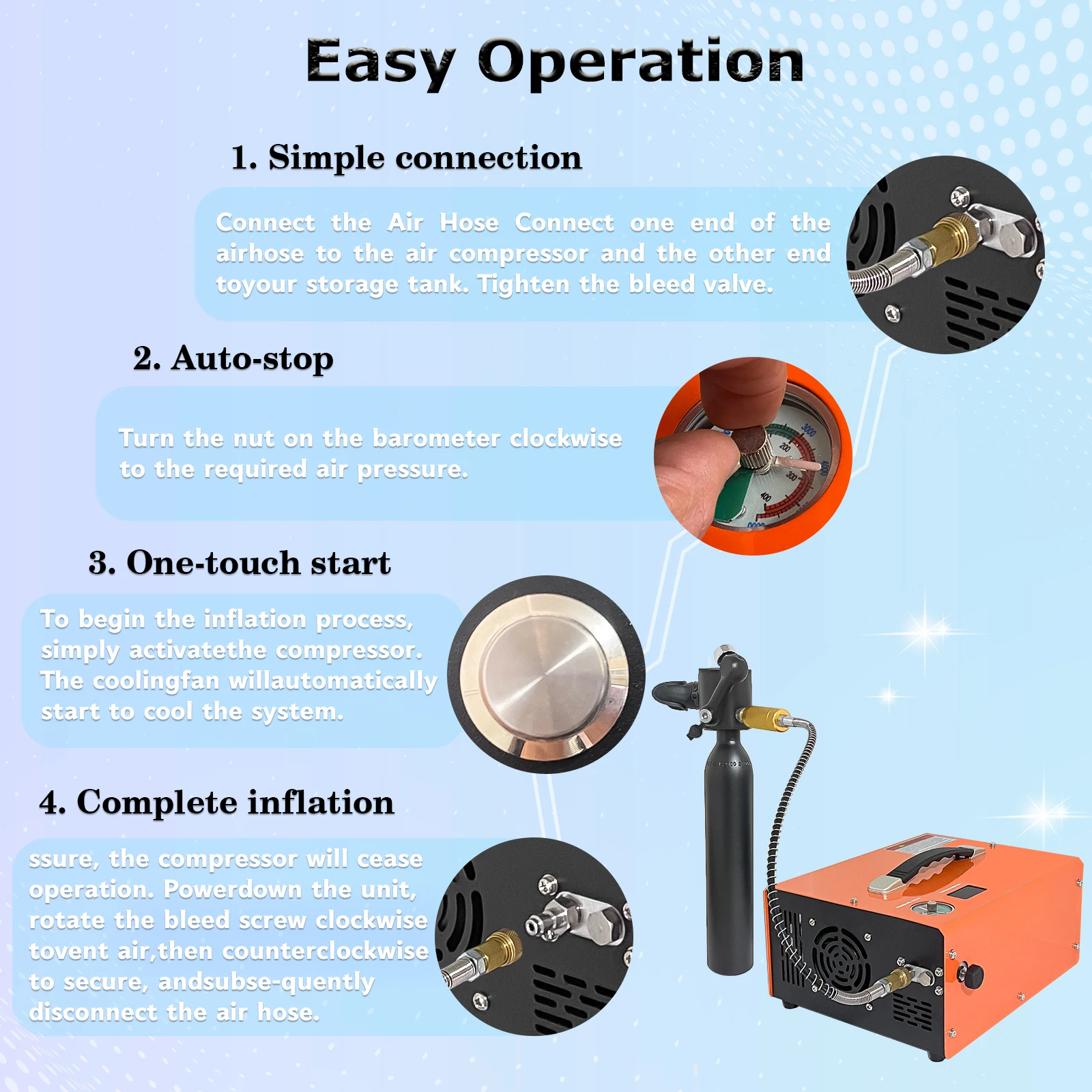 توقف تلقائي PCP ضاغط الهواء 300bar 4500psi ارتفاع ضغط ضاغط الهواء مضخة هواء كهربائية المدمج في إمدادات الطاقة