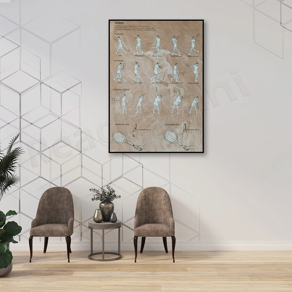 1970s Tennis Print, Wall Art Canvas Print, Tennis Knowledge Poster, Tennis Animal Print, Gift for Sports Lovers,