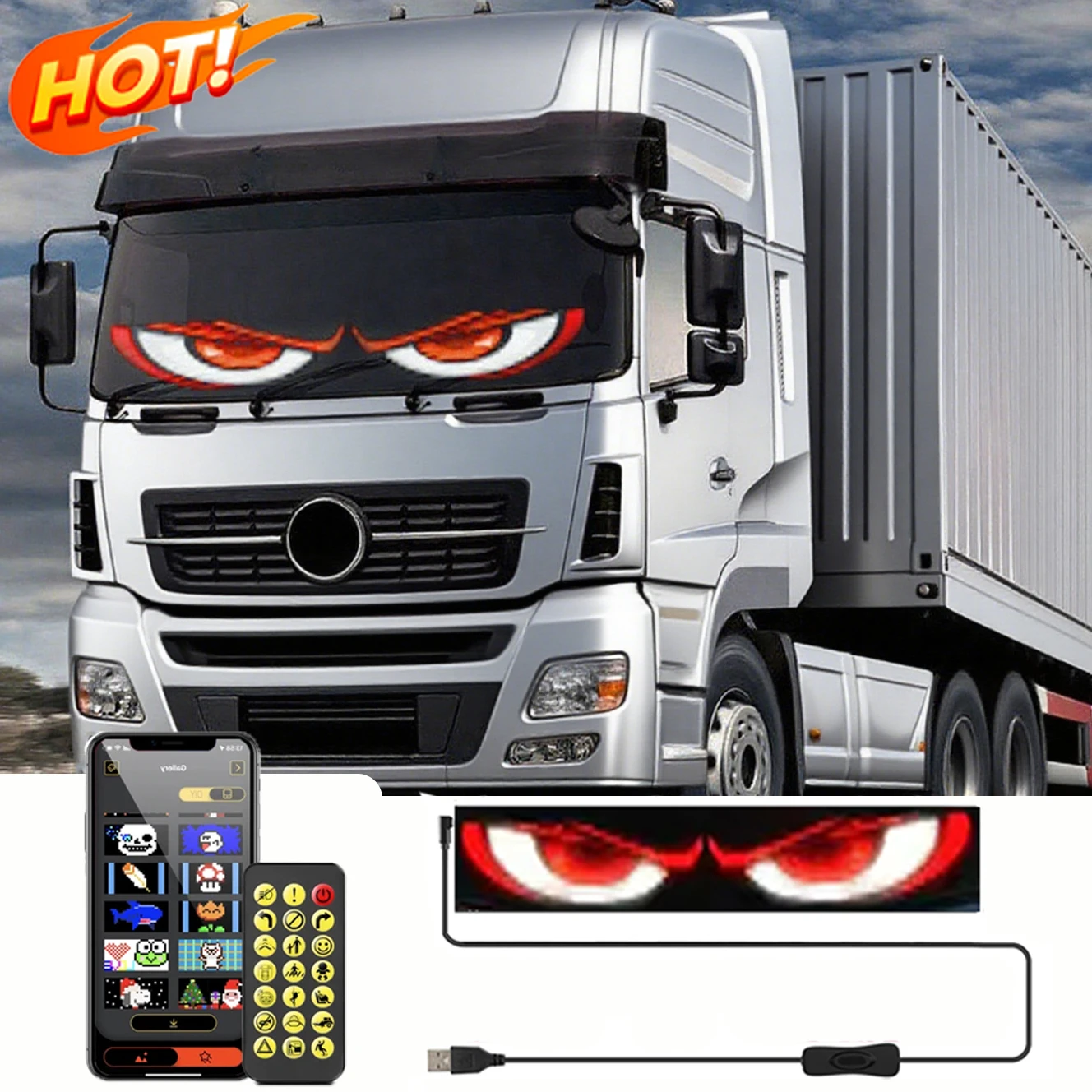 

LED Car windshield panel Truck Car Devil Eye LED Pixel Panel Light Remote Control Soft Scrolling For Board big truck Light eyes