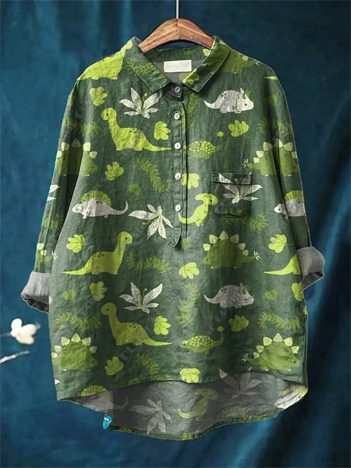 مطبوعات حيوانات كلاسيكية وجذابة مطبوعة ثلاثية الأبعاد للقمصان النسائية غير الرسمية والواسعة مع أزرار للنزهات غير الرسمية