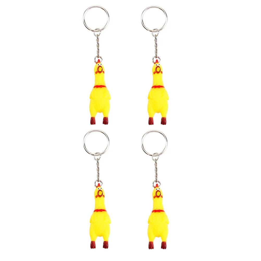 4 Pcs Screaming Chick Chicken Pendants Key Chain Bag Decoration Ornament Keyrings Fashion Holder Keychain Accessories Cars Toys