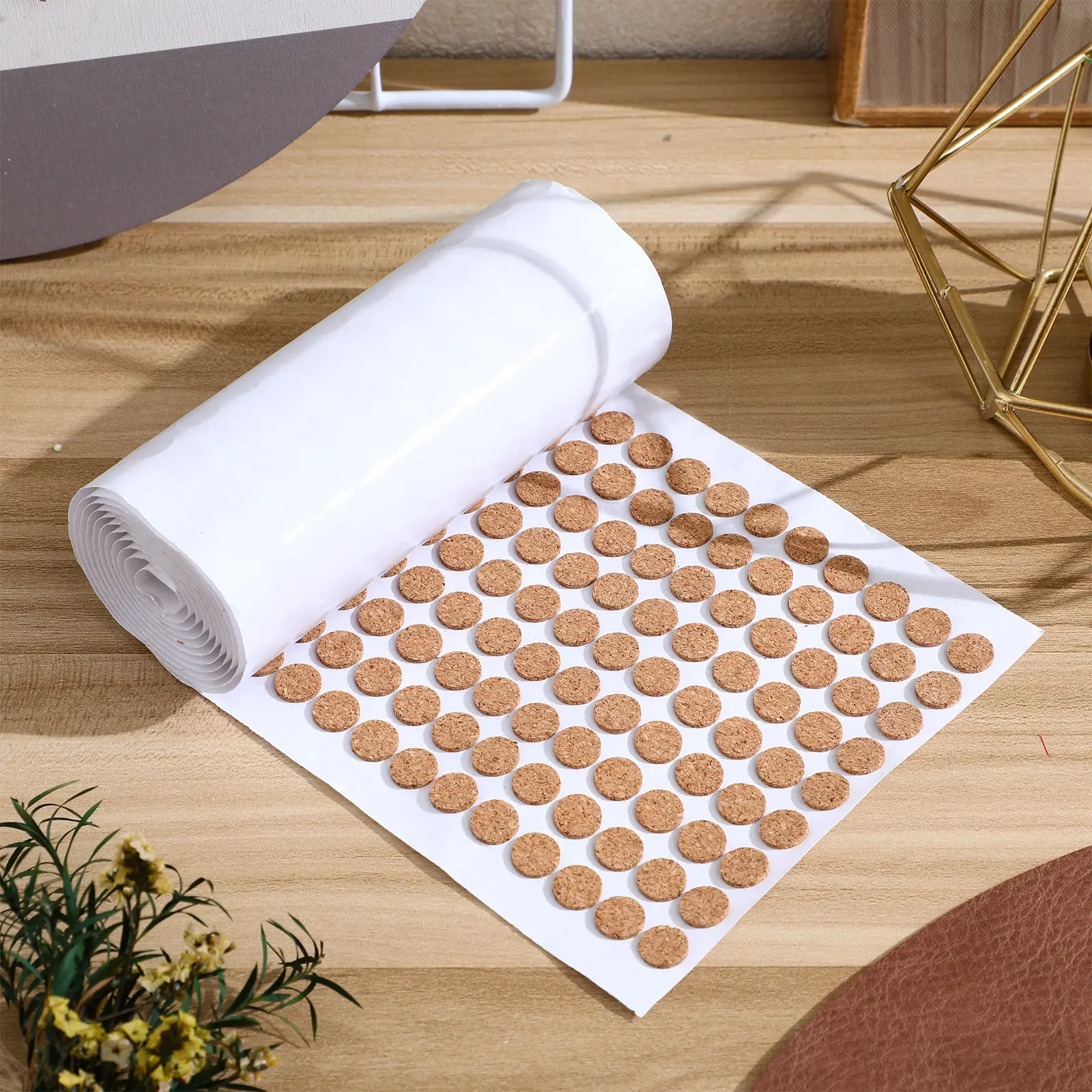 3 Rolls Round Self Stick Cork Pads Cabinet Bumper Dots Anti-Collision Door Protector for Kitchen Bathroom Furniture Noise