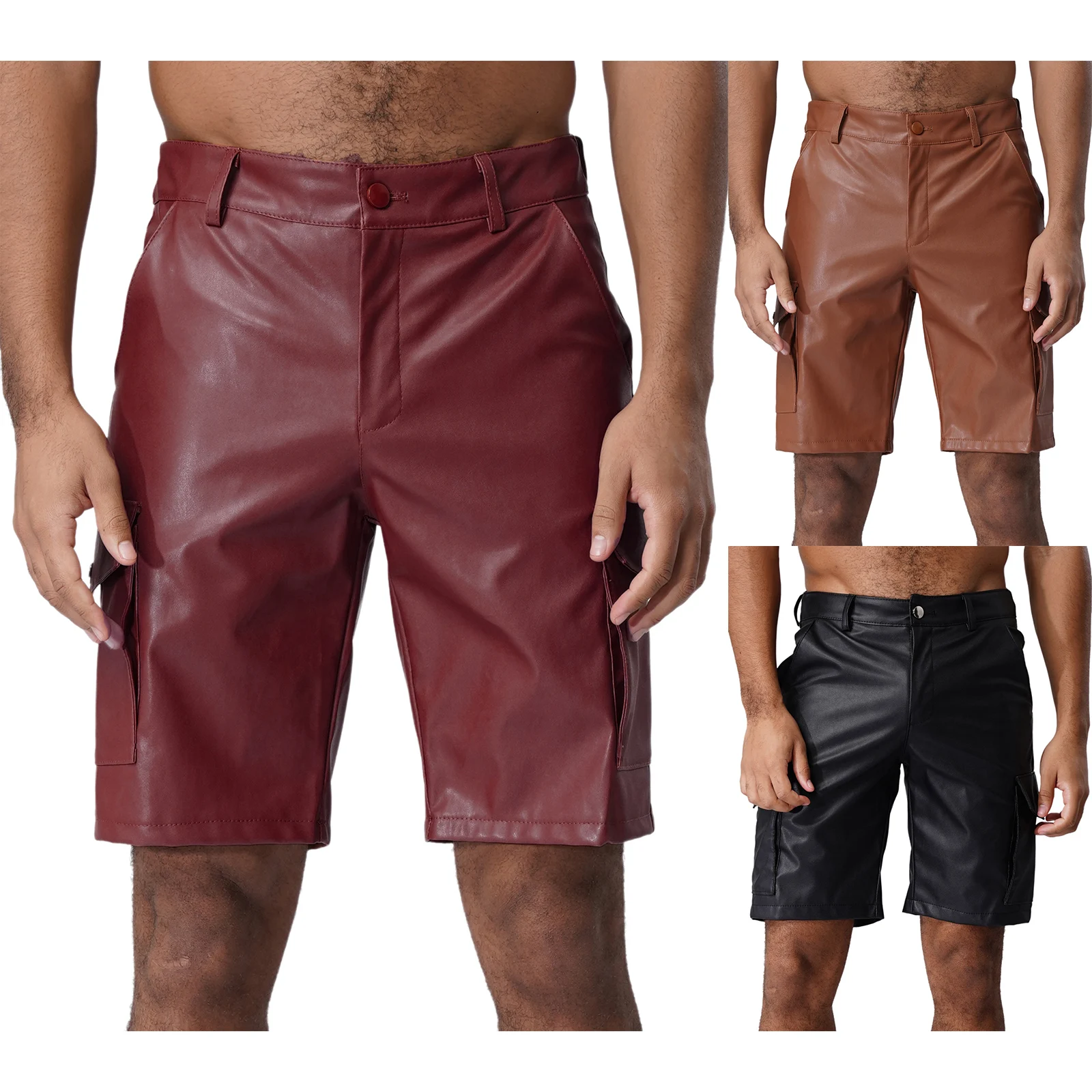 Urban Biker Shorts for Men Premium Faux Leather Pockets Fifth Pant Design Versatile Casual And Road Trip Ready Summer Costume