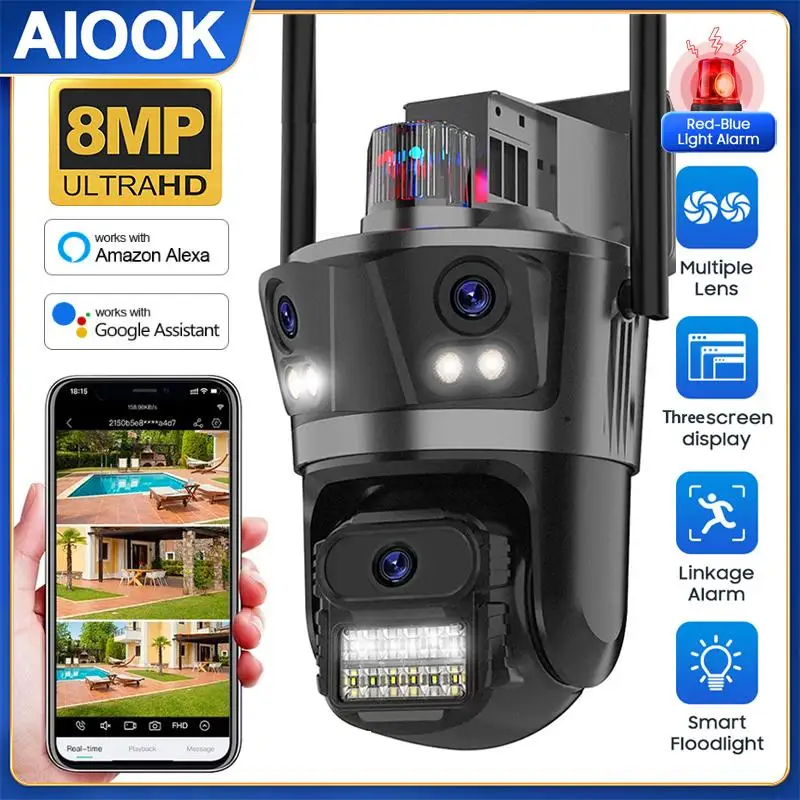 

IP-камера AIOOK уличная Водонепроницаемая с поддержкой Wi-Fi, 8 Мп, 360 °