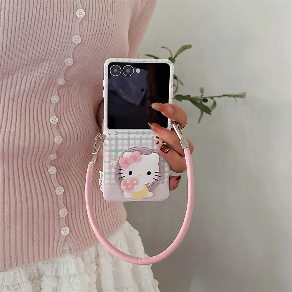 

Fashion plaid pattern Magnetic Phone Case For Samsung Galaxy Z Flip5 Flip7 Flip 6 7FE Cover Hellkitty With Magsafe Stand Fundas