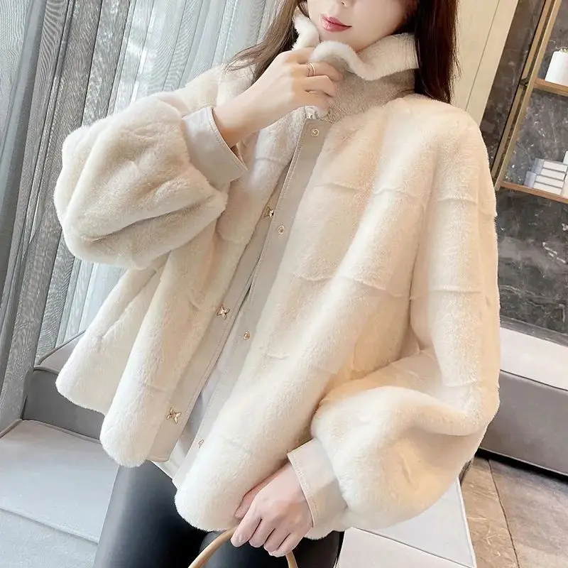 2034 Women's Autumn and Winter New Warm Fur Integrated Mink-like Wool Jacket