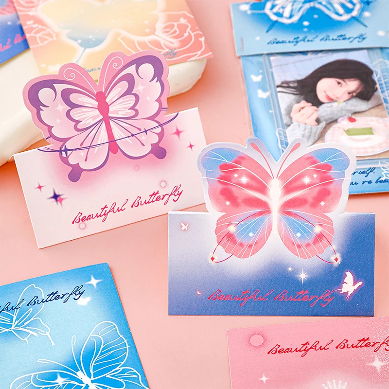 Papier auto-imprimé pour carte papillon Kawaii, papier arrière, notes autocollantes découpées mignonnes, matériel d'emballage, bricolage, 10 pièces