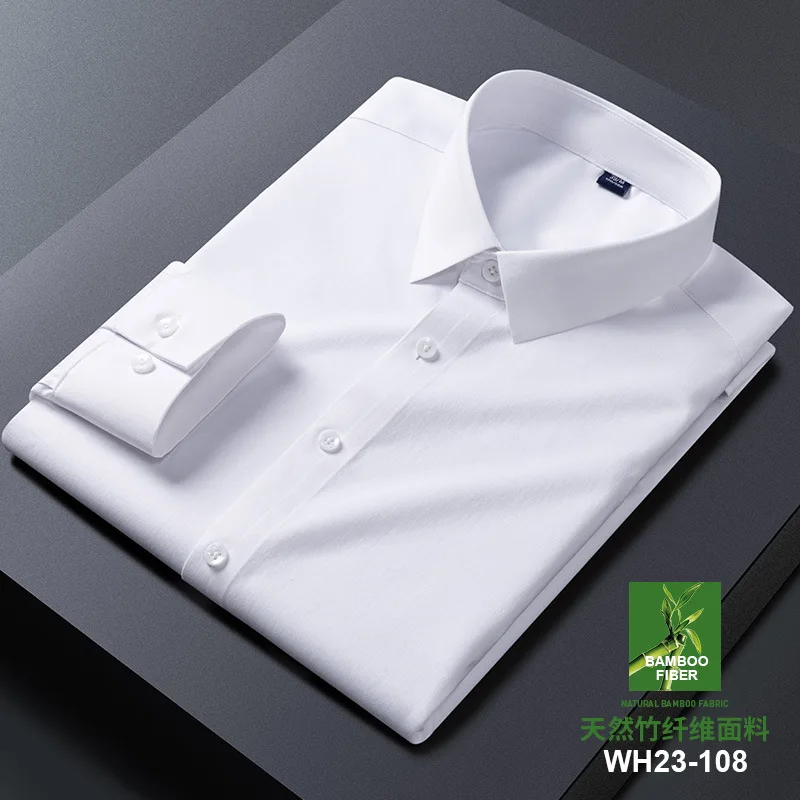 4XL 3XL High-end Solid Color Bamboo fiber Long Sleeve Shirt for Men Oversized Long Sleeve Shirts Men Casual Business Non Iron