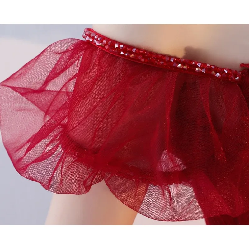 2025 nuevo vestido de noche de cintura alta de malla bordada de otoño para mujer aspecto de moda cubierta fina vestido largo de boda rojo del vientre