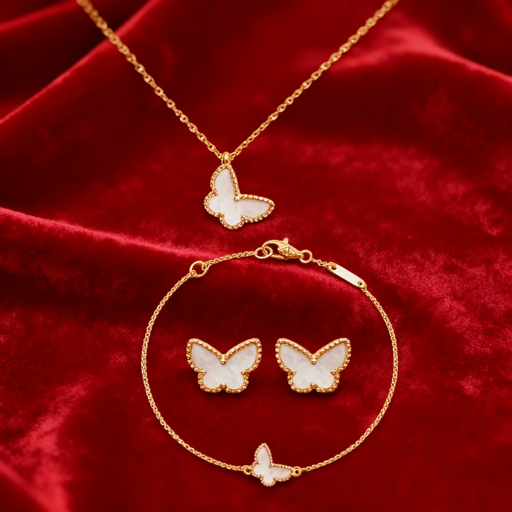 

white butterfly set earrings necklace bracelet original high quality with gentle and fashionable style 2025 Trendy Jewelry