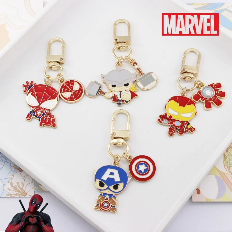 Cartoon Marvel Spider-Man Keychain Action Anime Figures Iron Man Thor Captain America Key Ring Pendant Ornament Children Gifts