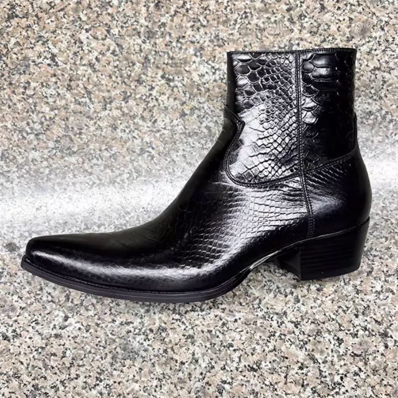 

Genuine Leather Man Chelsea Boots Waterproof Pointed Toe Men Chunky Heel Ankle Boot