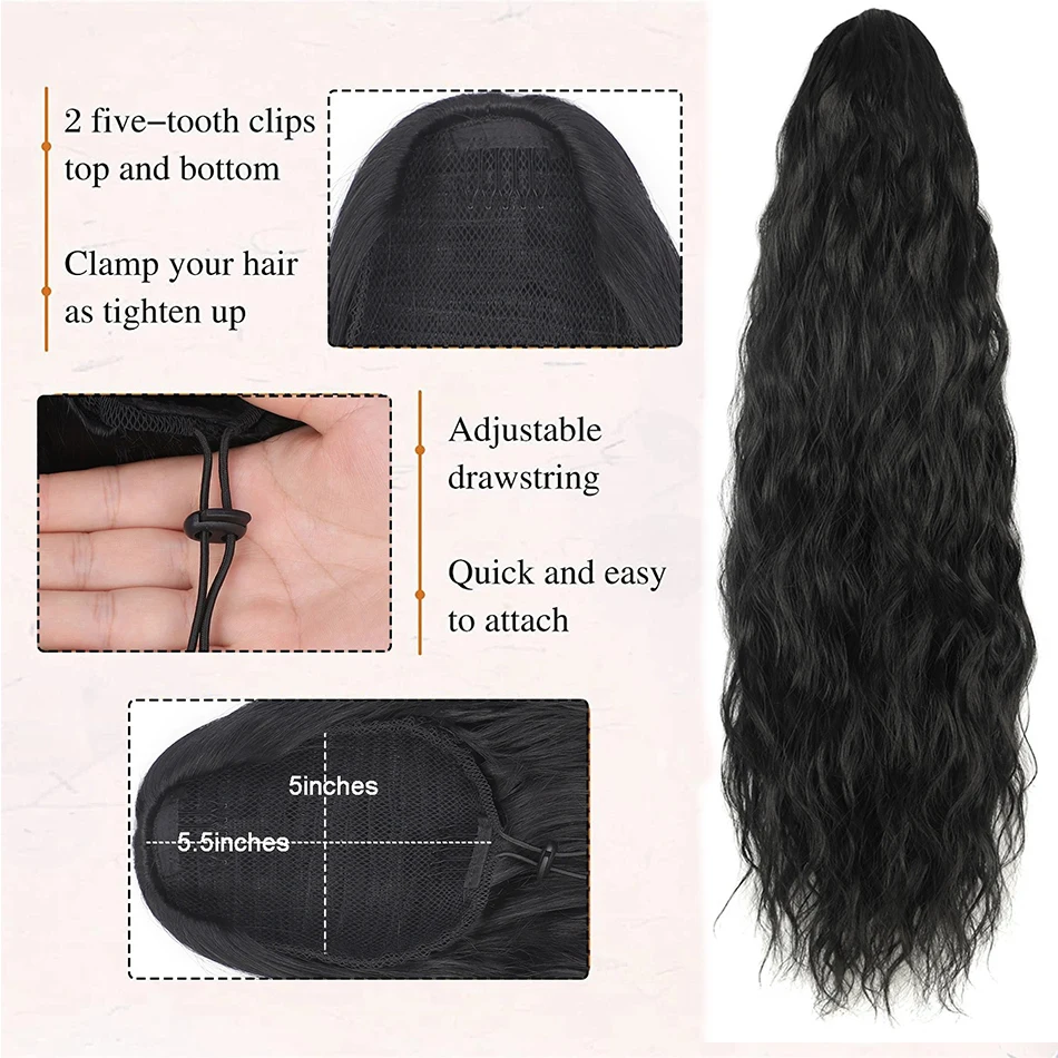 Synthetic Long Clip in Ponytail Water Wave Drawstring Ponytail Hair Extensions for Women False tail for women Natural Hair Piece