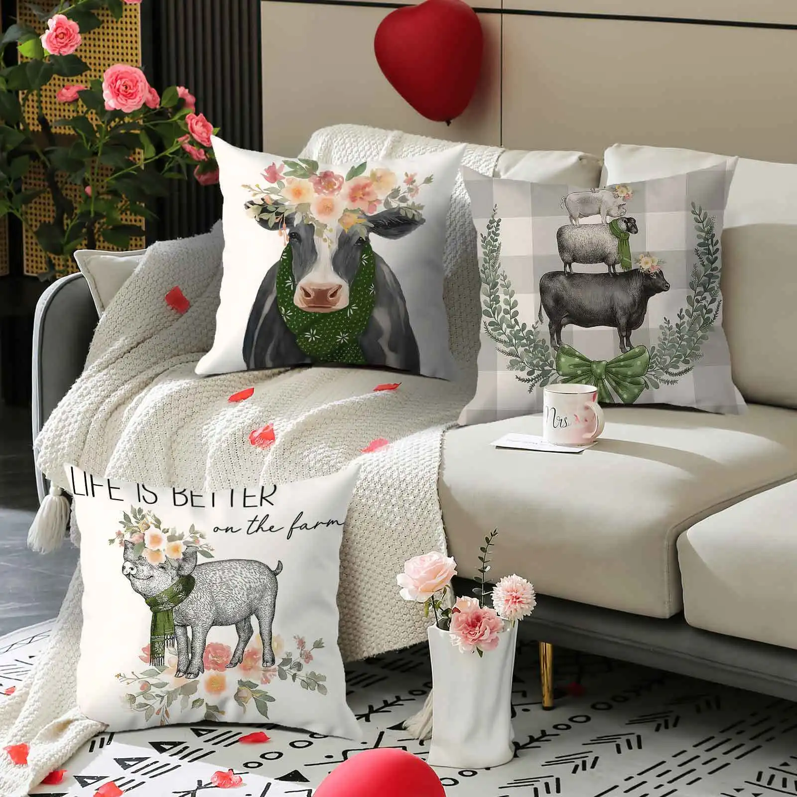 Farm animal and livestock patterns printing pillow cover Short plush Suitable living rooms bedrooms sofas throw cushion cover