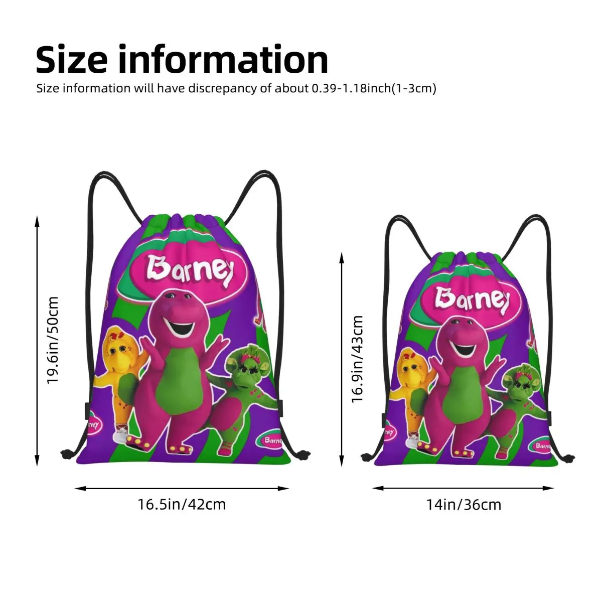 Barney Friends Dinosaur Drawstring Backpack Sports Gym Bag Water Resistant Dinosaurs Cartoon String Sackpack for Cycling