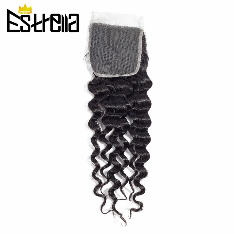 Deep Wave Lace Closure 4x4 Free Part 10-20 inch Lace Closure Nature Color 100% Remy Human Hair Bundles Estrella