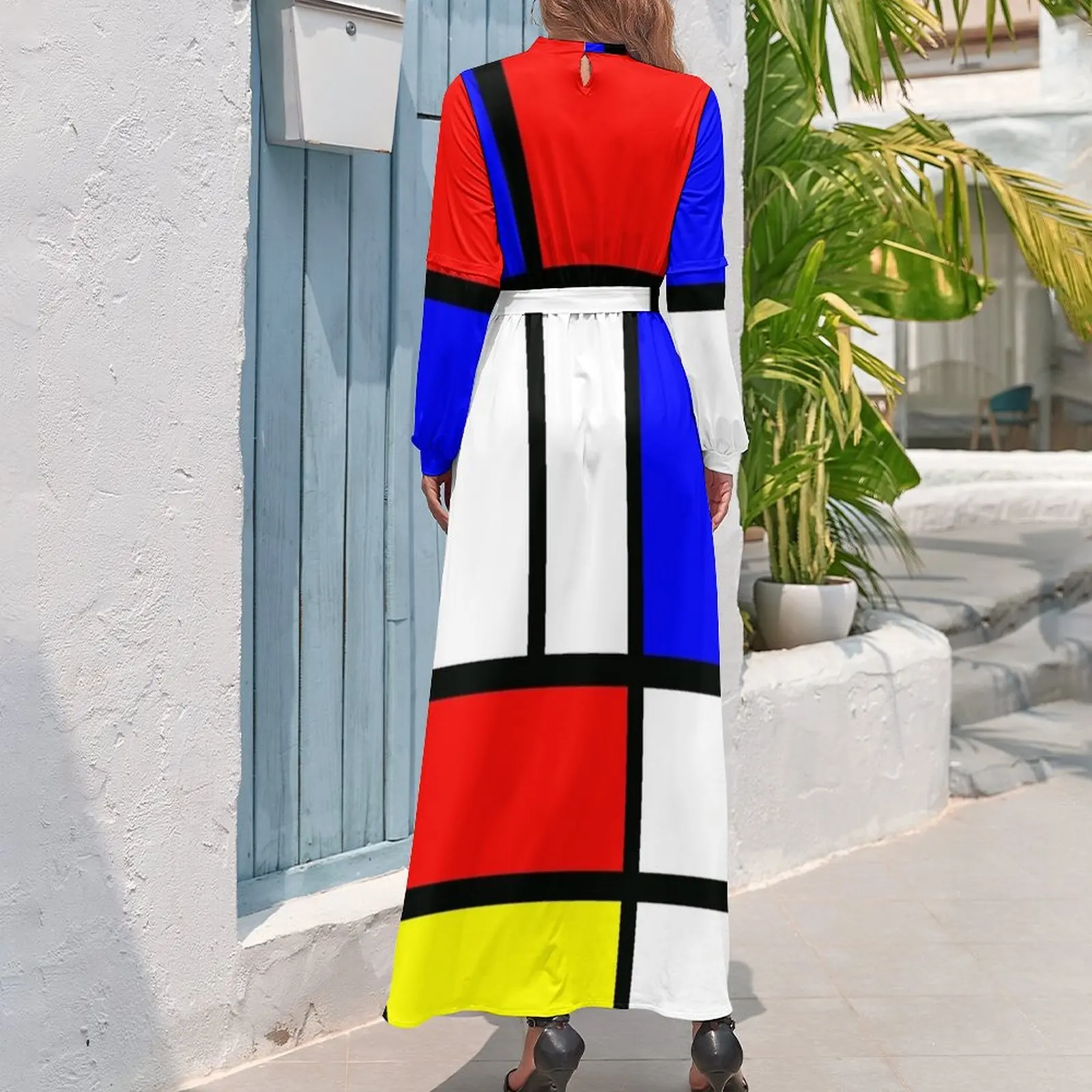 Piet Mondrian Composition 2 Color Block with Red Yellow and Blue Long Dress Woman clothes summer clothes dress