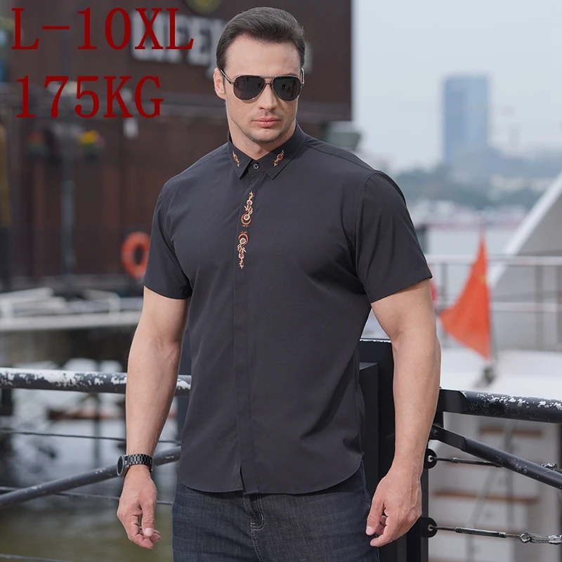 

10XL 8XL 7XL Embroidery Shirt Men 2022 New Summer High Quality Loose Oversized Mens Shirts Short Sleeve Casual chemise homme