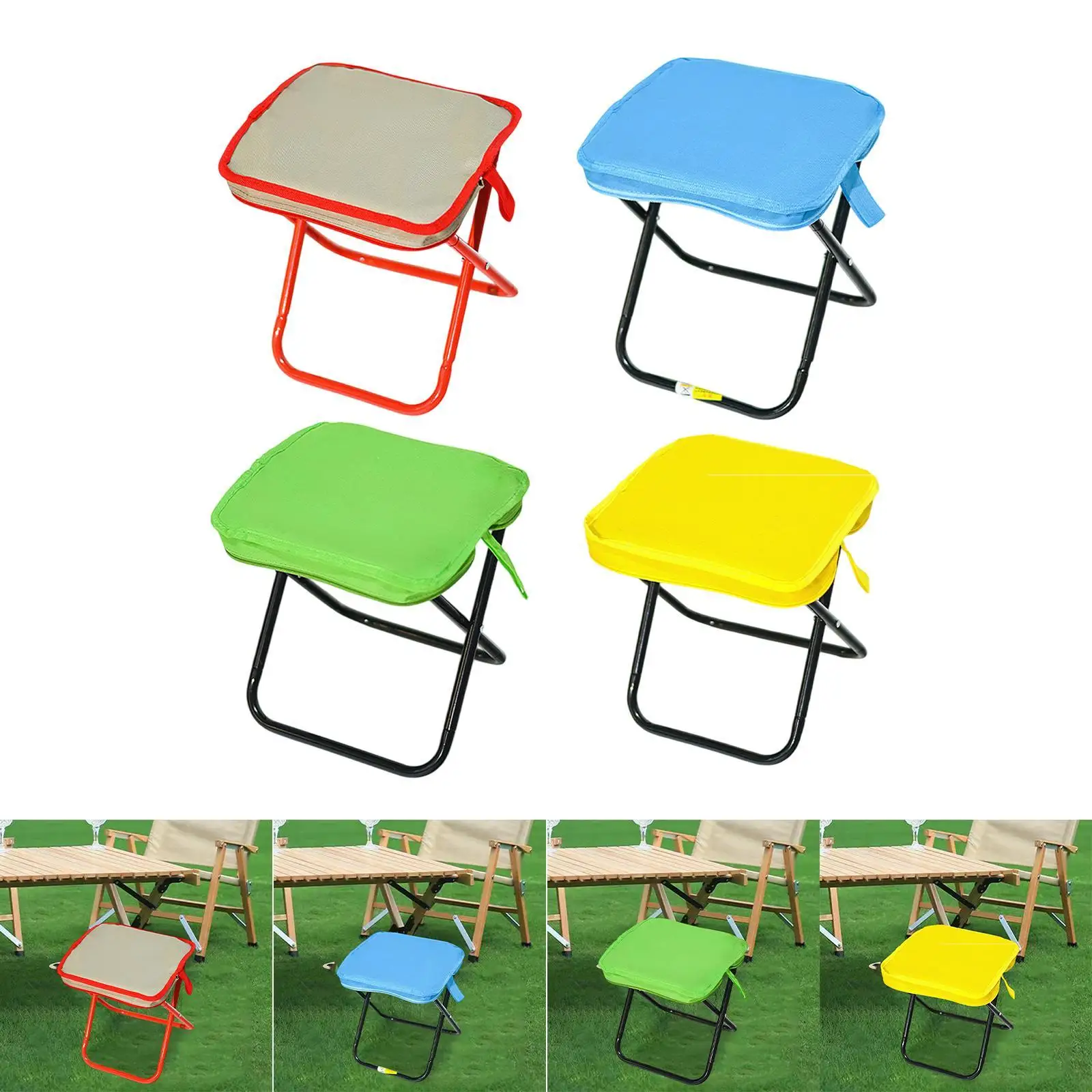 Camping Stool Compact Chair Fold Zipper Handbag Outdoor Footstool Portable Folding Stool for Picnic Beach Patio Traveling Garden