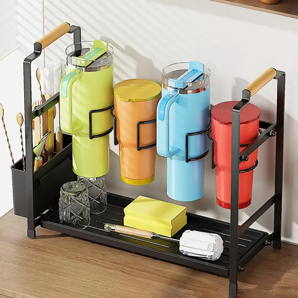 

Cup Organizer Drink Coaster Water Bottle Organizer with Drain Tray Easy Access Design for Stanley Tumbler Simple for Kitchen