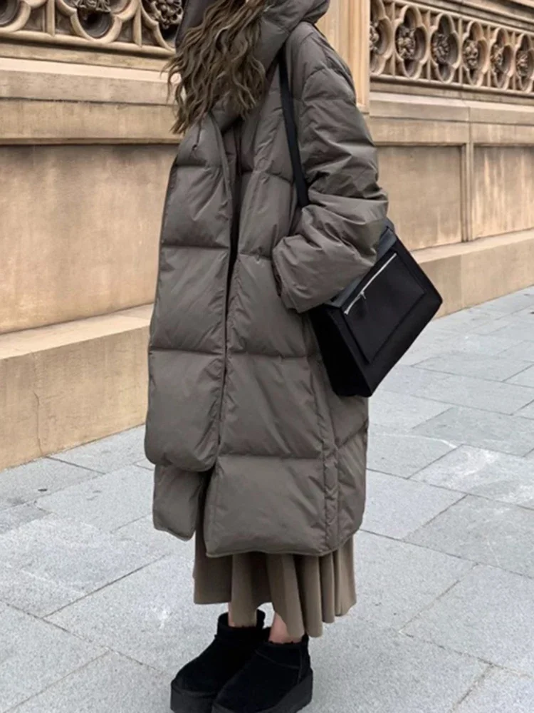 

Grey Parkas for Women Loose Thermal Pleated Outerwear Autumn Winter 2024 New Fashion Long Sleeve Female Hooded Coat Q67