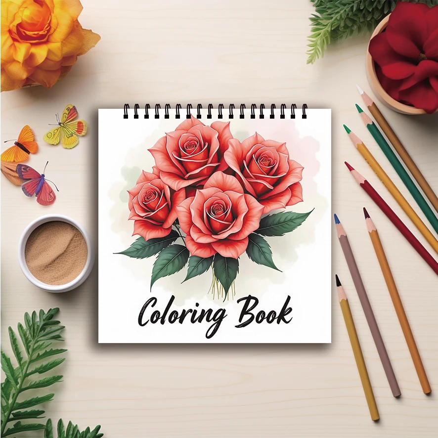 Coloring Book - 7.87x 7.87 inches 32 pages of beautiful flower coloring book - perfect for soothing, doodling, holiday party fav