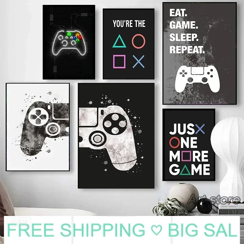 Minimalist Gamepad Controller Canvas Poster Modern Gaming Room Wall Art Print for Gamer Bedroom Home Decoration
