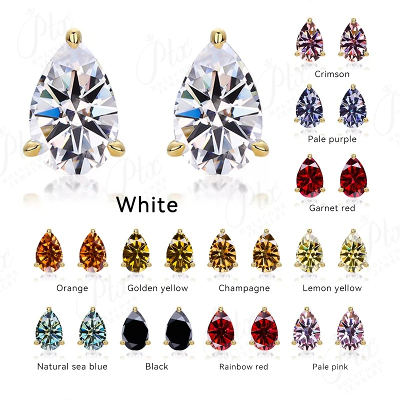S925 Silver 0.5-3CT Pear Shape Moissanite Earrings 12 Colors Full sizes Birth Stones Bridal Jewelry classic Daily Wedding Jewel