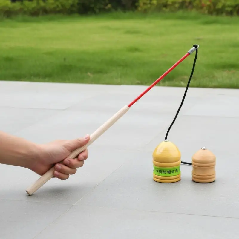 Wooden Spinning Top Toy Complete Set No Battery Required Classic Outdoor Game for Kids Adults Parent-Child Interaction