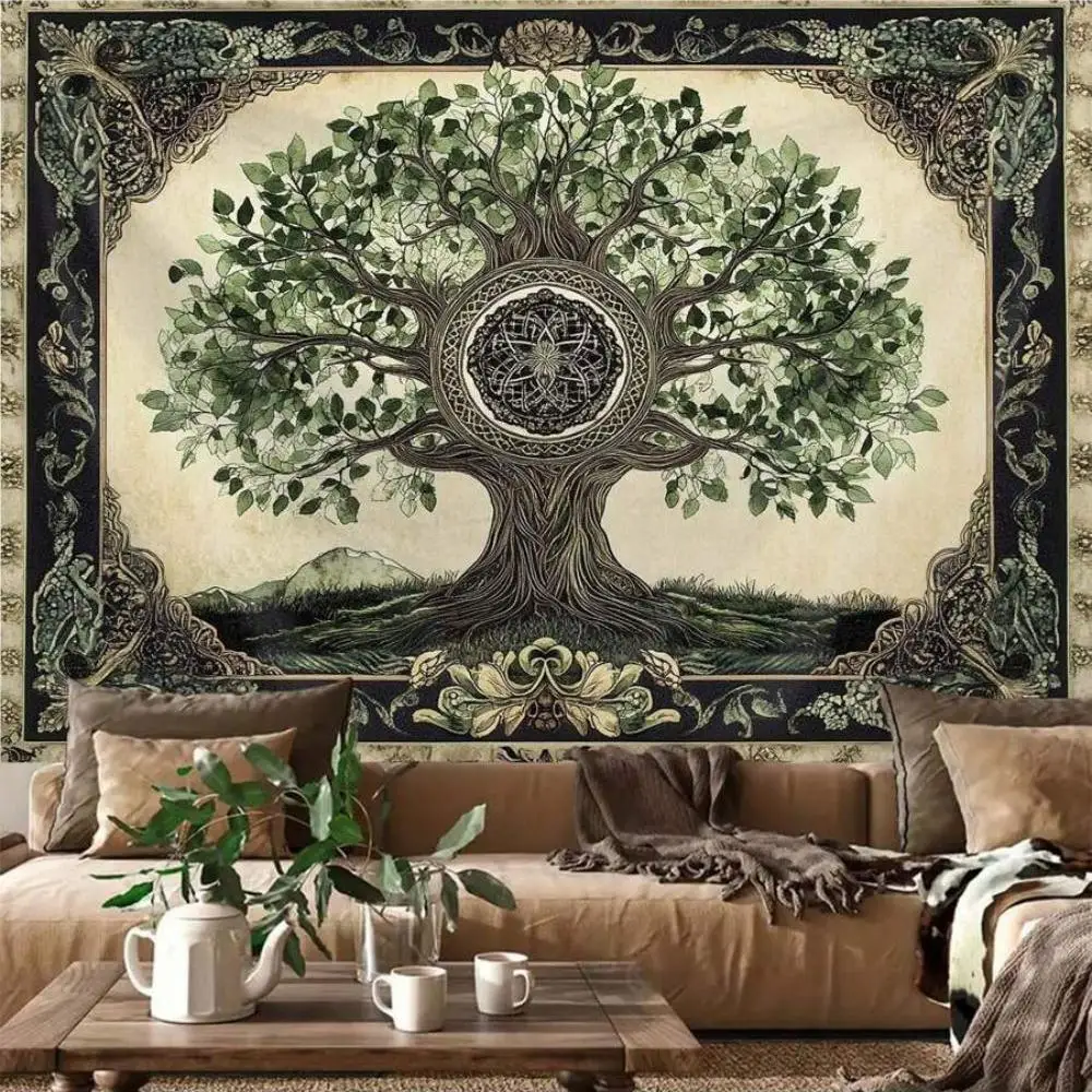 VIKAMA Vintage Life Tree Wandteppich, nordische Mythologie, Schlafzimmer, Ästhetik, Wohnzimmer, Schlafsaal, Hintergrund, Heimdekoration