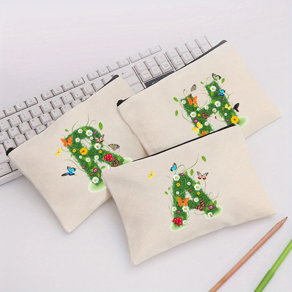 Flower and Grass 26 English Letter Printing Mini Bag Makeup bag Organizer Bag Canvas Material Small Body Large Capacity