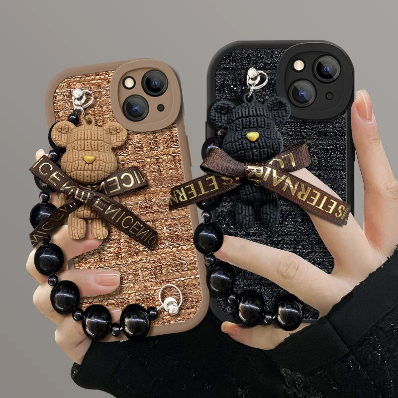 Fashion 3D Bear Phone Case For iPhone 15 Pro Max 11Pro 12Pro 13Pro X XR XS MAX Case Cute Silicone Cloth FabricSoft Back Cover