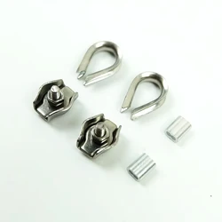 2pcs Thimbles Ring Clamp + 2pcs Single Grips Cable Clamps + 2pcs aluminum ferrule For 1mm 2mm 3mm Stainless Steel Wires rope
