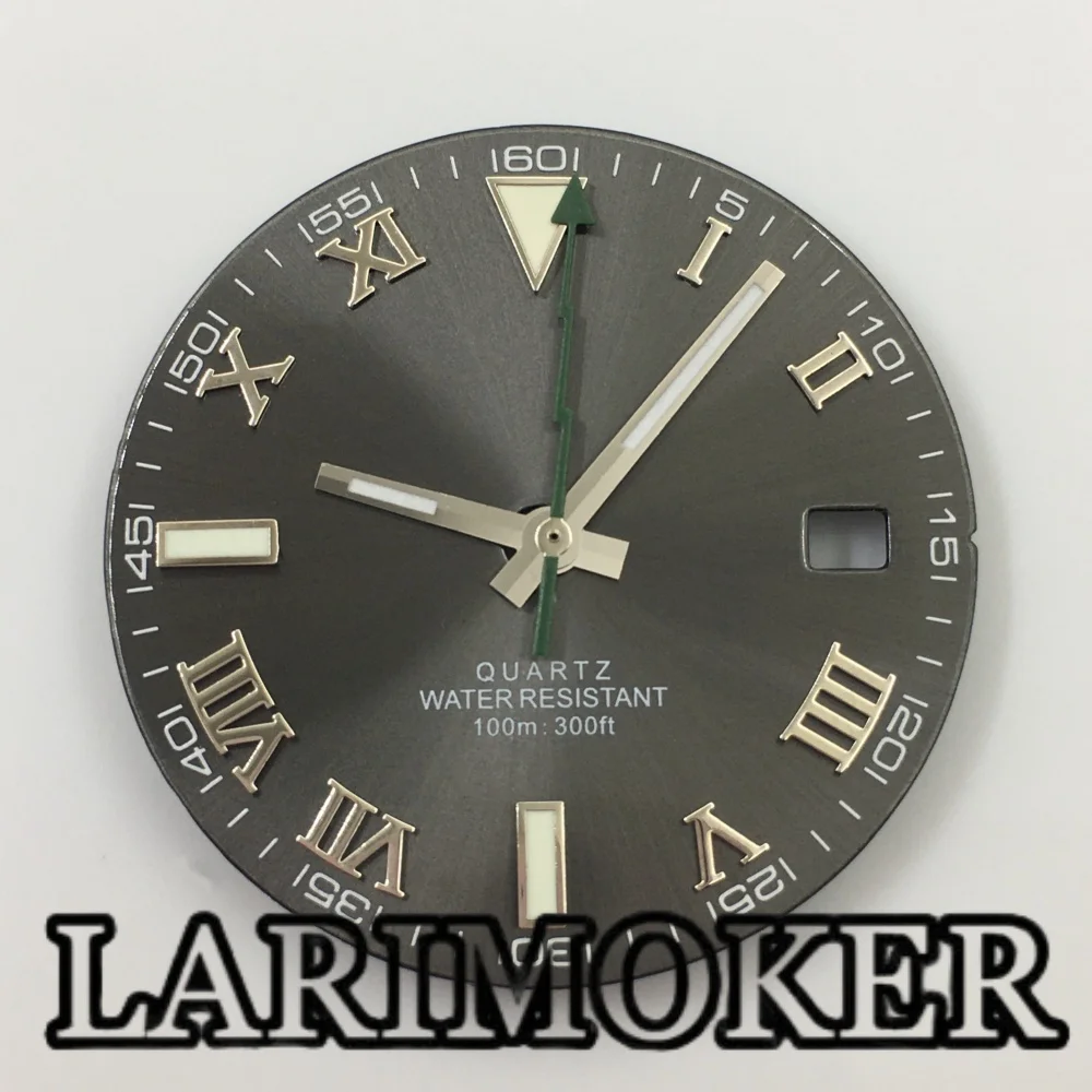 LARIMOKER 29mm Ronda 515 Quartz Watch Dial Hand Green Luminous Roman Numerals/Arabic Numerals Index 3 o'clock Date Window Dial