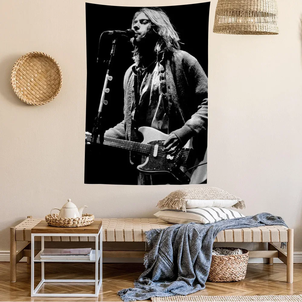 نسيج مغني كورت كوبين ملون ، تعليق على الحائط ، ديكور منزلي ، هيبي ، ديكور بوهيمي ، فن جدار العرافة