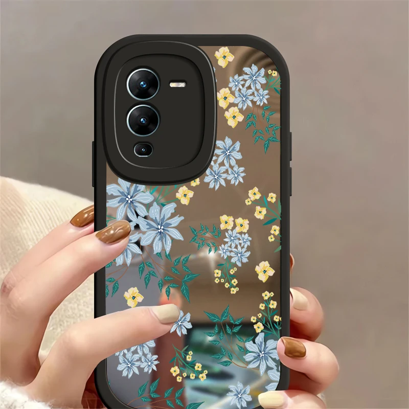 Floral Soft Frame Mirror Case For Vivo V27E V25 Pro V25E V23 V23E V15 Pro V11i S15 S12 S1Pro Shockproof Silicon Protective Cover